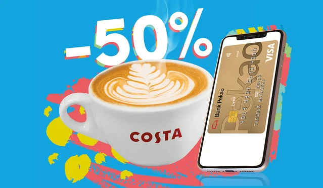 Zniżka Costa Coffee 50% z Bankiem Pekao – kawa za pół ceny