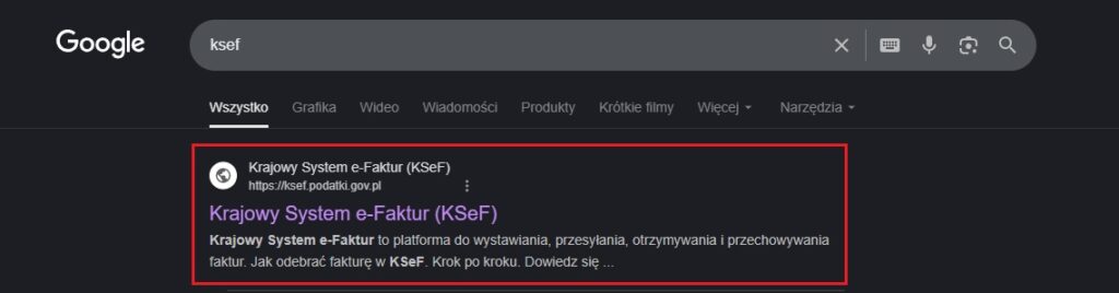 KSeF - Wyszukiwanie w Google