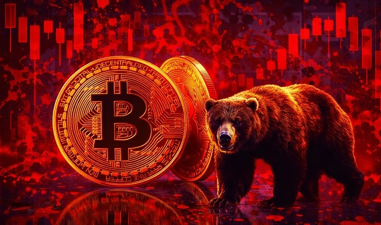 Bitcoin w panice czerwony rynek kryptowalut i niedźwiedź bessy