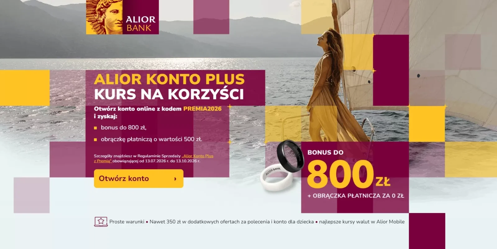 Alior Konto Plus: 800 zł i obrączka za 0 zł