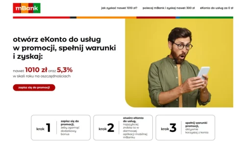 mBank: 1010 zł premii za eKonto do usług
