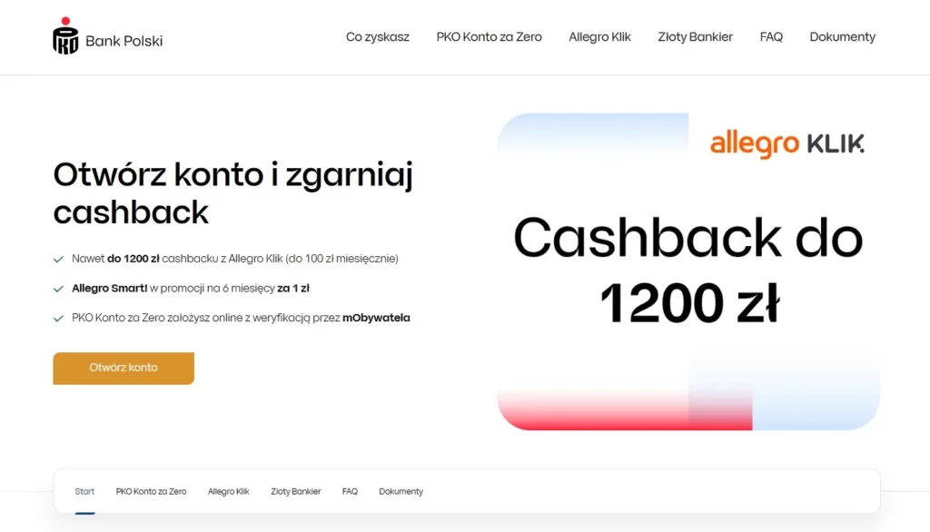 Do 1200 zł cashbacku z Allegro Klik w PKO BP